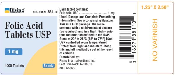 FOLIC ACID 1MG TAB (FOLVITE) 1000CT 16571088110
