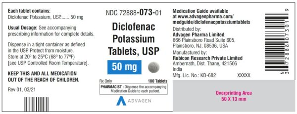 DICLOFENAC POTASSIUM 50 MG TAB (CATAFLAM) 100CT 72888007301